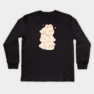 Cute Bunny Stack | Purple Kids Long Sleeve T-Shirt